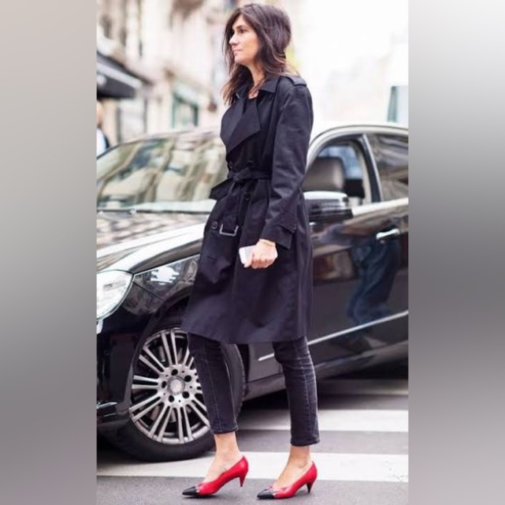 VTG Palizzio Italian Red Black Leather Suede Pointed Toe Low Kitten Heel Pump 9N - Picture 5 of 16
